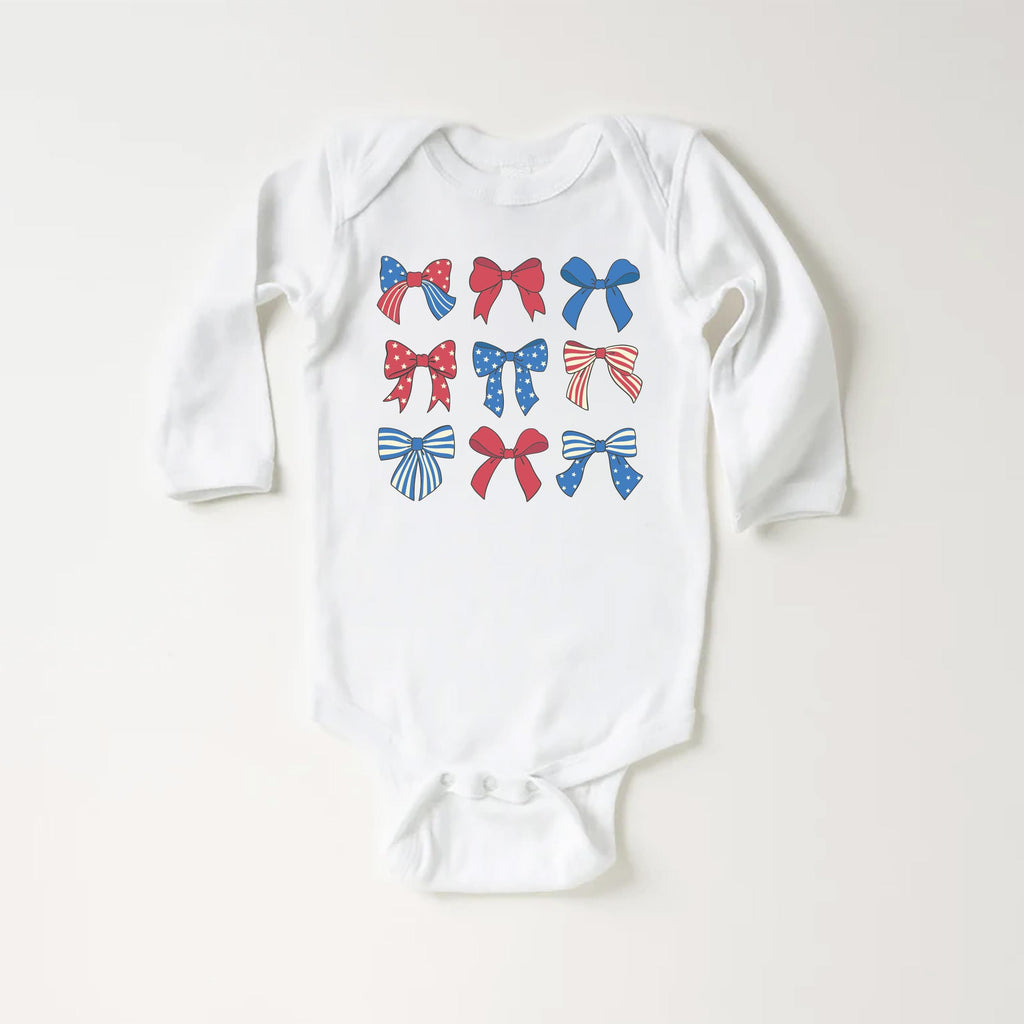 Patriotic Girl Onesie, Baby Bodysuit, Baby Shirt, Toddler Sweatshirt - Boho Coquette Bows Outfit, Cute Fourth of July Southern Girl Gift