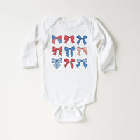 Patriotic Girl Onesie, Baby Bodysuit, Baby Shirt, Toddler Sweatshirt - Boho Coquette Bows Outfit, Cute Fourth of July Southern Girl Gift
