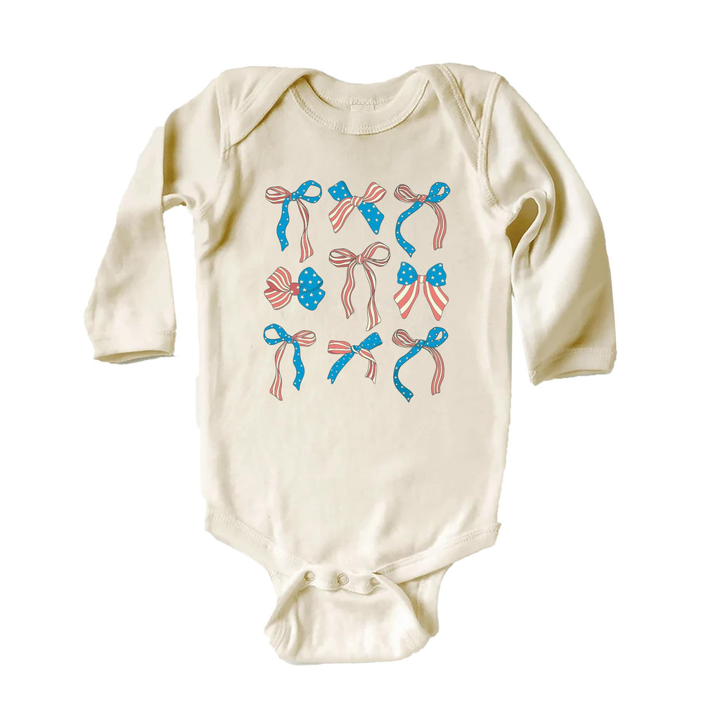 4th of July Onesie, Baby Bodysuit, Baby Shirt, Toddler Sweatshirt - Girls Coquette Patriotic Outfit, Boho Bows, Southern Girl July 4th Gift