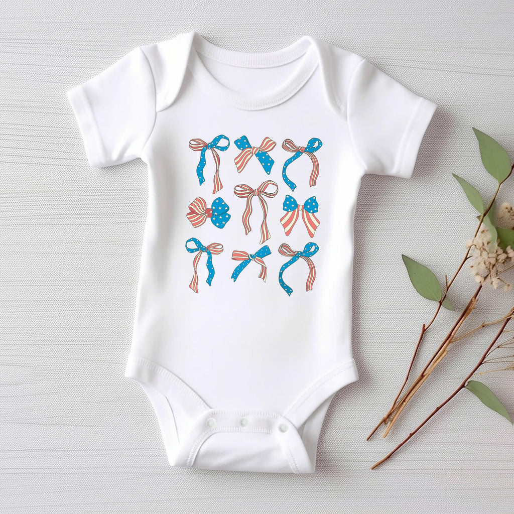 4th of July Onesie, Baby Bodysuit, Baby Shirt, Toddler Sweatshirt - Girls Coquette Patriotic Outfit, Boho Bows, Southern Girl July 4th Gift