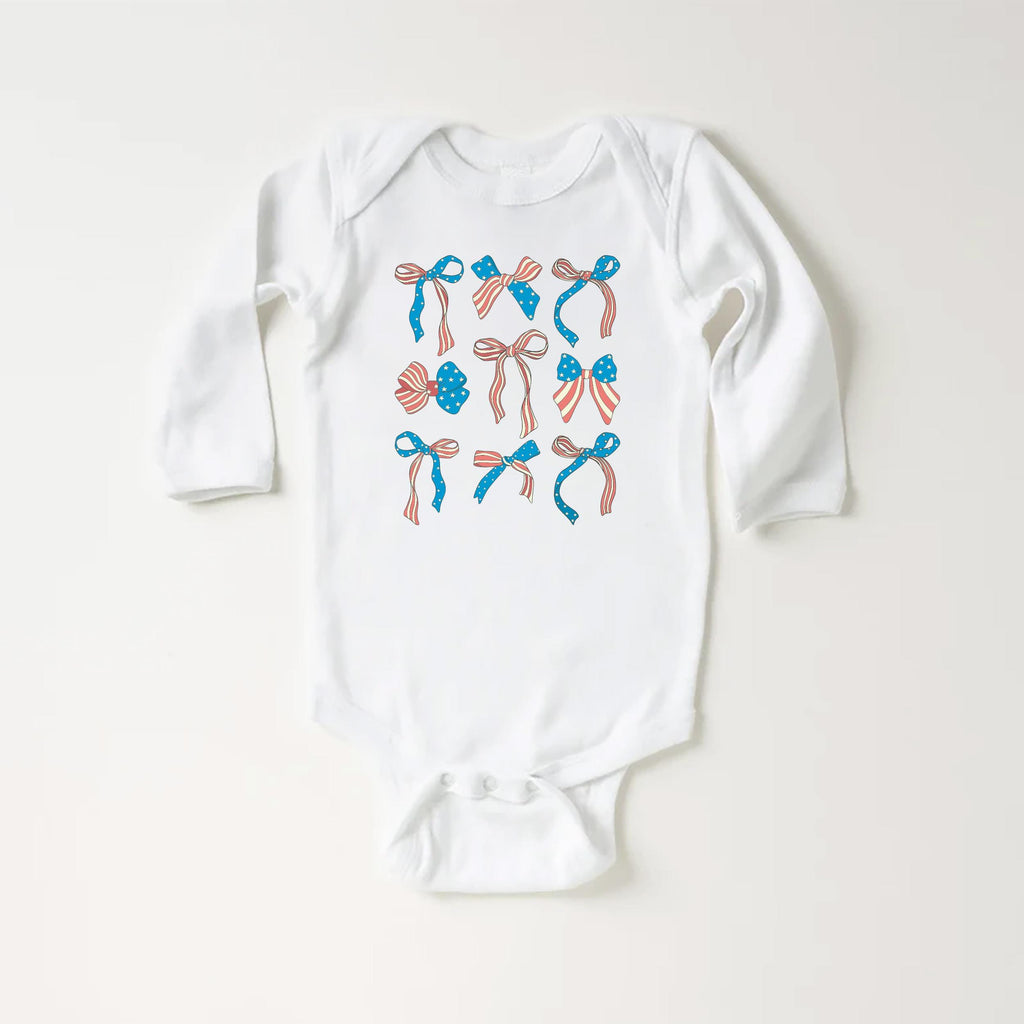 4th of July Onesie, Baby Bodysuit, Baby Shirt, Toddler Sweatshirt - Girls Coquette Patriotic Outfit, Boho Bows, Southern Girl July 4th Gift