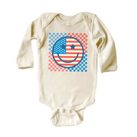 Retro Patriotic Onesie, Baby Bodysuit, Baby Shirt, Toddler Sweatshirt - Smiley Face Vintage Fourth of July Outfit, Cute USA Baby Gift Idea