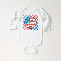 Retro Patriotic Onesie, Baby Bodysuit, Baby Shirt, Toddler Sweatshirt - Smiley Face Vintage Fourth of July Outfit, Cute USA Baby Gift Idea