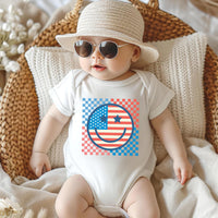 Retro Patriotic Onesie, Baby Bodysuit, Baby Shirt, Toddler Sweatshirt - Smiley Face Vintage Fourth of July Outfit, Cute USA Baby Gift Idea