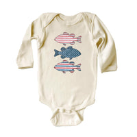 Patriotic Bass Onesie, Baby Bodysuit, Baby Shirt, Toddler Sweatshirt - American Flag Fish Outfit, Red, White & Blue Fourth of July Baby Gift