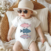 Patriotic Bass Onesie, Baby Bodysuit, Baby Shirt, Toddler Sweatshirt - American Flag Fish Outfit, Red, White & Blue Fourth of July Baby Gift