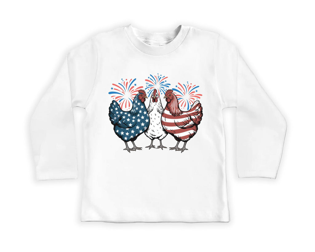 Patriotic Chicken Onesie, Baby Bodysuit, Baby Shirt, Toddler Sweatshirt - American Flag Fourth of July Outfit, Wild and Free USA Baby Gift