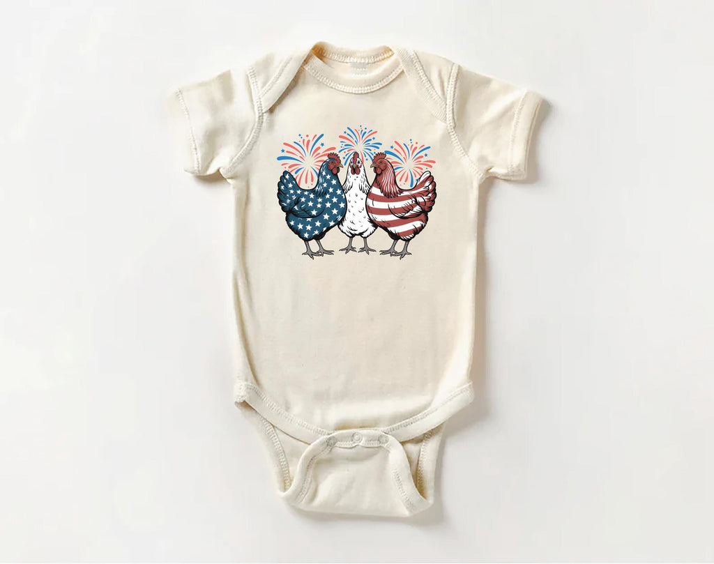 Patriotic Chicken Onesie, Baby Bodysuit, Baby Shirt, Toddler Sweatshirt - American Flag Fourth of July Outfit, Wild and Free USA Baby Gift