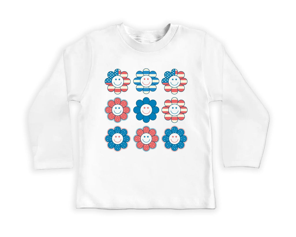 Patriotic Girl Onesie, Baby Bodysuit, Baby Shirt, Toddler Sweatshirt - Retro Smiley Face Hippie Fourth of July Outfit, USA Baby Gift for Her