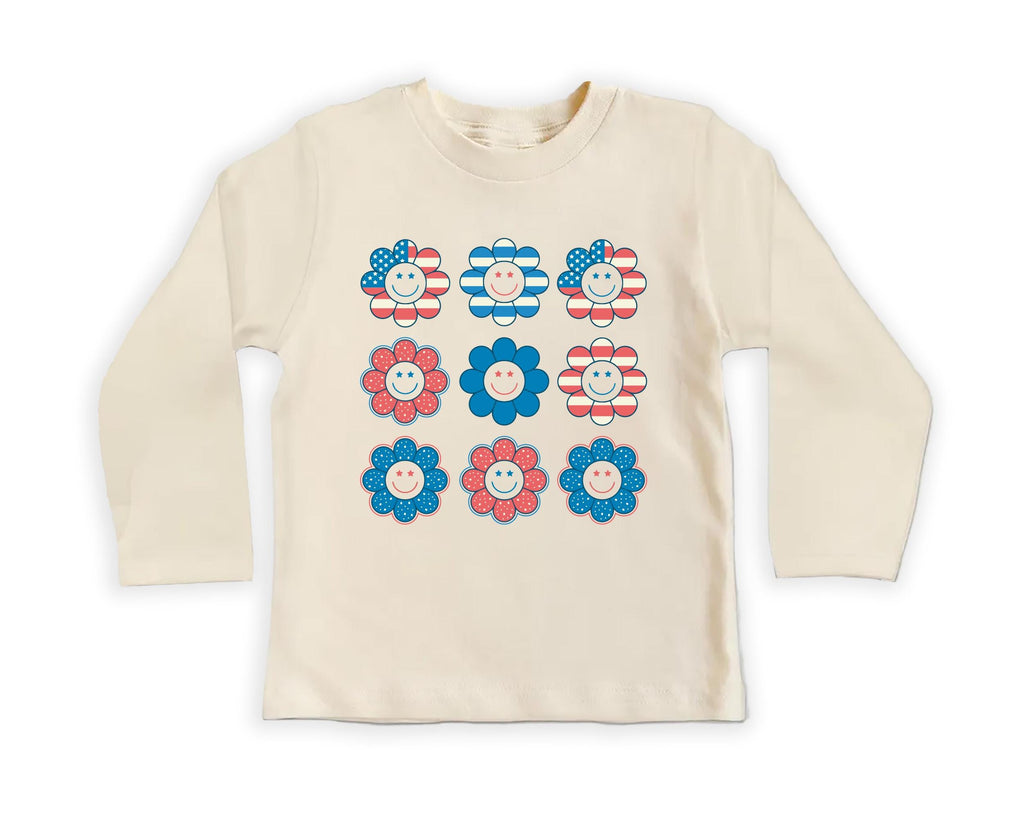 Patriotic Girl Onesie, Baby Bodysuit, Baby Shirt, Toddler Sweatshirt - Retro Smiley Face Hippie Fourth of July Outfit, USA Baby Gift for Her