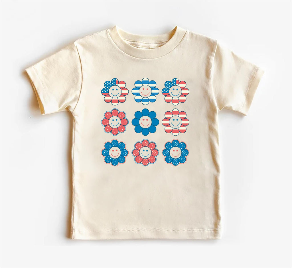 Patriotic Girl Onesie, Baby Bodysuit, Baby Shirt, Toddler Sweatshirt - Retro Smiley Face Hippie Fourth of July Outfit, USA Baby Gift for Her