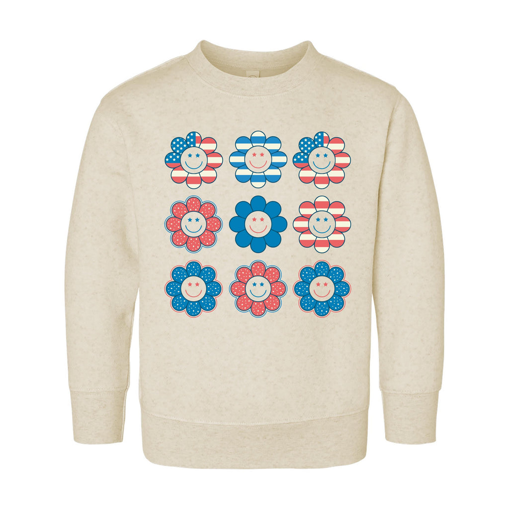 Patriotic Girl Onesie, Baby Bodysuit, Baby Shirt, Toddler Sweatshirt - Retro Smiley Face Hippie Fourth of July Outfit, USA Baby Gift for Her