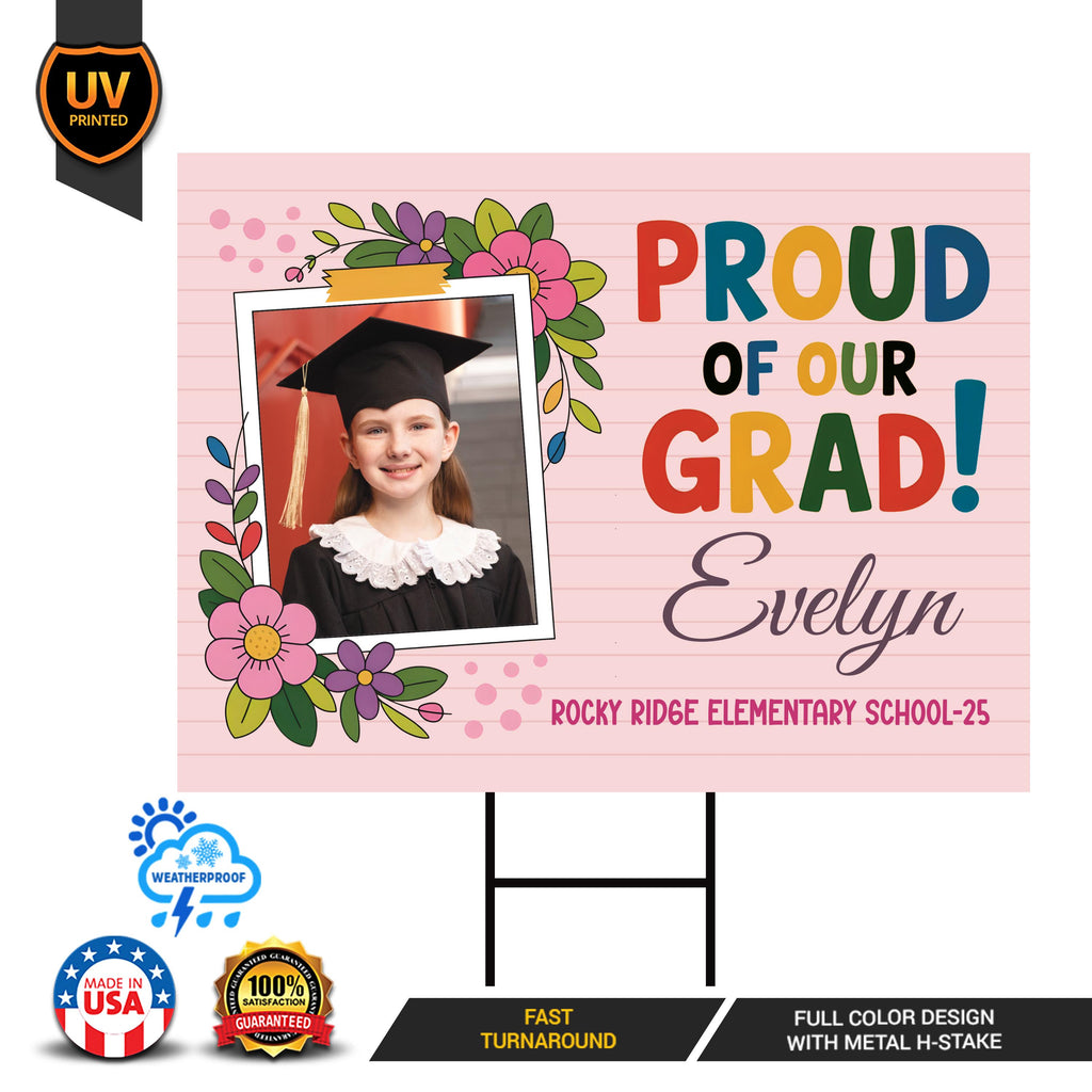 Personalized Kid Elementary Graduation 2025 Yard Sign with Photo, Preschool Sign, Class of 2025, Custom Grad Lawn Signage with Metal H-Stake