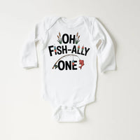 Oh Fish-Ally One Toddler Sweatshirt , Baby Shirt, Onesie, Baby Bodysuit - Vintage First Birthday Outfit, Cute One Year Old Fishing Party Gift
