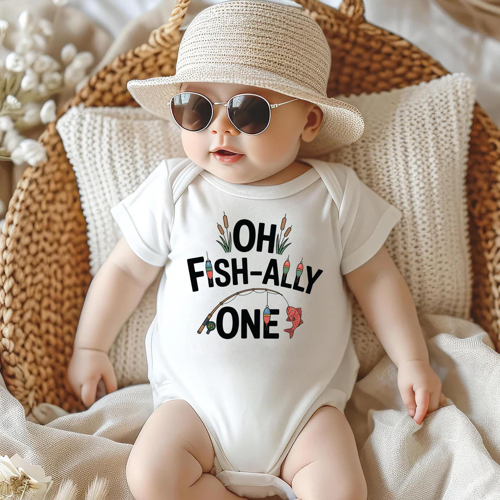 Oh Fish-Ally One Toddler Sweatshirt , Baby Shirt, Onesie, Baby Bodysuit - Vintage First Birthday Outfit, Cute One Year Old Fishing Party Gift