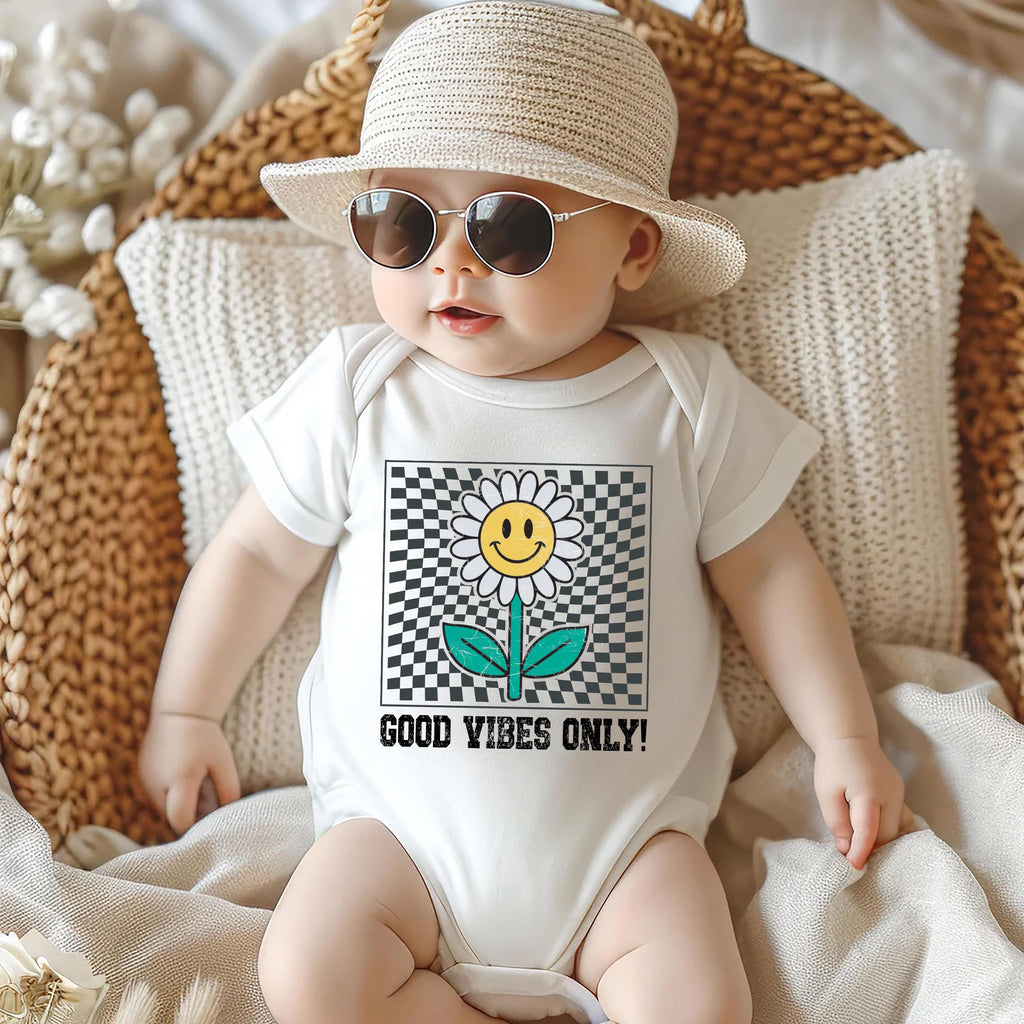 Good Vibes Onesie, Baby Bodysuit, Baby Shirt, Toddler Sweatshirt - Retro Daisy Summer Outfit, Cute Flower Baby Gift, Groovy Sunshine Look