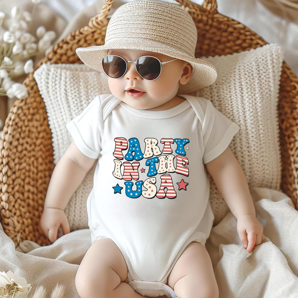 Party in the USA Onesie, Baby Bodysuit, Baby Shirt, Toddler Sweatshirt - Patriotic Fourth of July Outfit, Cute Red White Blue Baby Gift
