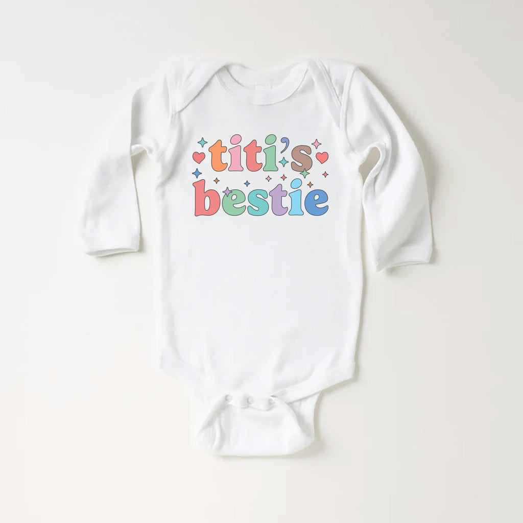 Titi’s Bestie Onesie, Baby Bodysuit, Baby Shirt, Toddler Sweatshirt, Auntie’s Bestie Boho Girls Rainbow Outfit, Gift from Aunt for Baby Girl