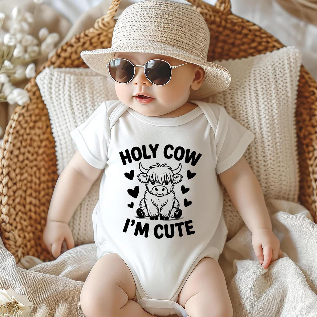 Holy Cow I’m Cute Onesie, Baby Bodysuit, Baby Shirt, Toddler Sweatshirt - Funny Cow Baby Outfit, Cute Farm Baby Gift, Country Style Look