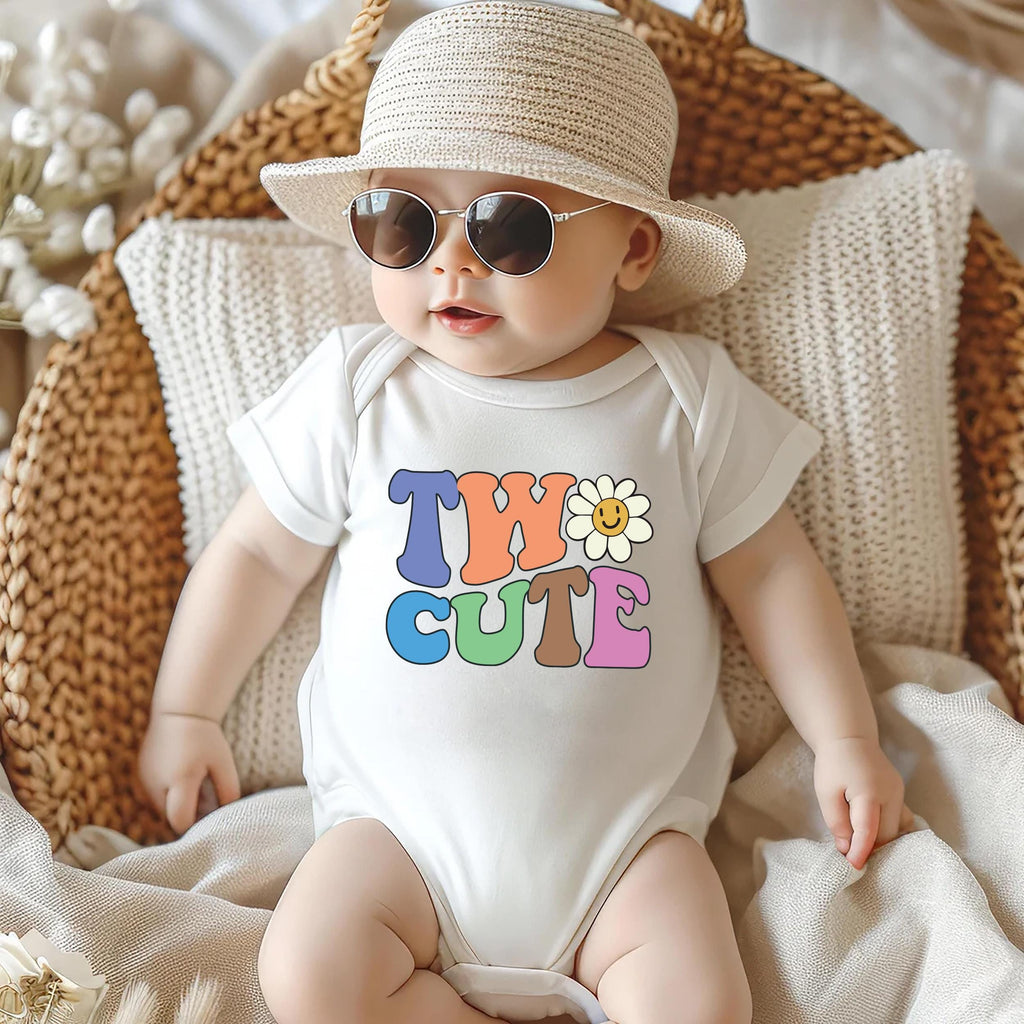 Two Cute Birthday Onesie, Baby Bodysuit, Baby Shirt, Toddler Sweatshirt - Retro Girls Second Birthday Outfit, Cute 2nd Birthday Gift for Her