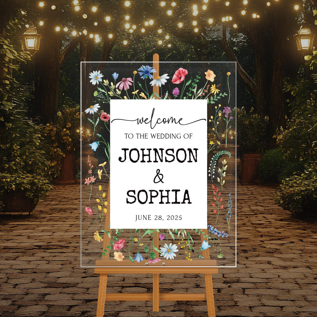 Wildflower Wedding Acrylic Sign, Custom Welcome Sign, Floral Sign for Weddings, Spring Wedding Sign, Flower Wedding Sign, Wildflower Sign