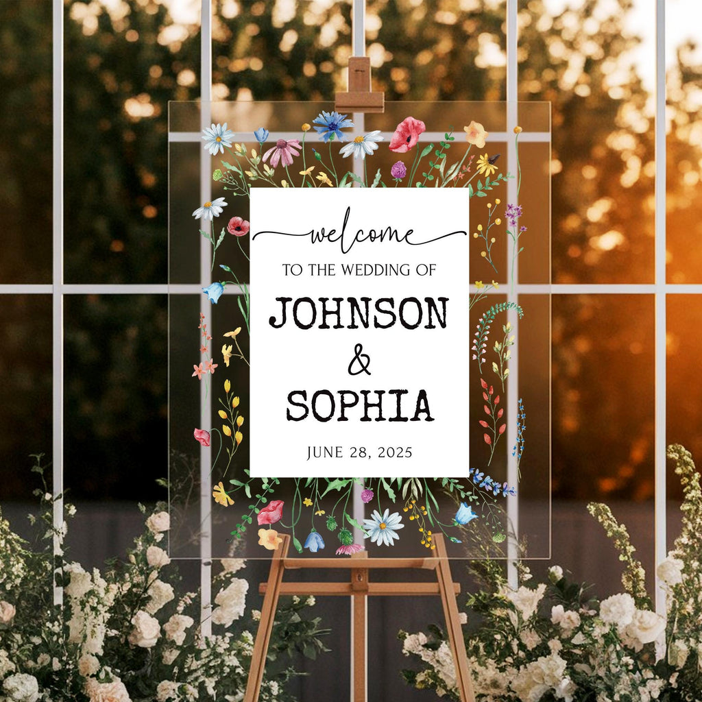 Wildflower Wedding Acrylic Sign, Custom Welcome Sign, Floral Sign for Weddings, Spring Wedding Sign, Flower Wedding Sign, Wildflower Sign