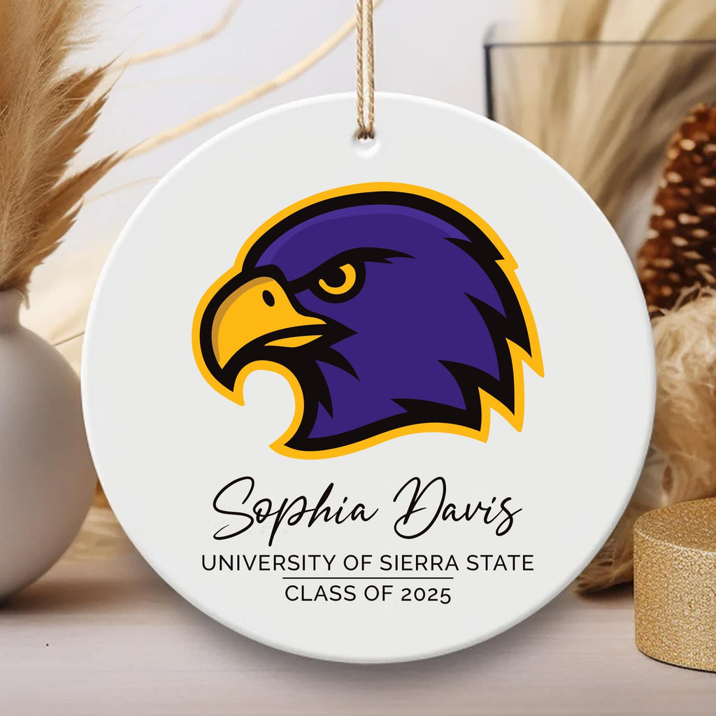 Custom University Logo Ceramic Ornament, College Graduation Keepsake Gift for Her, Class of 2025 Ornament, Personalized School Grad Decor