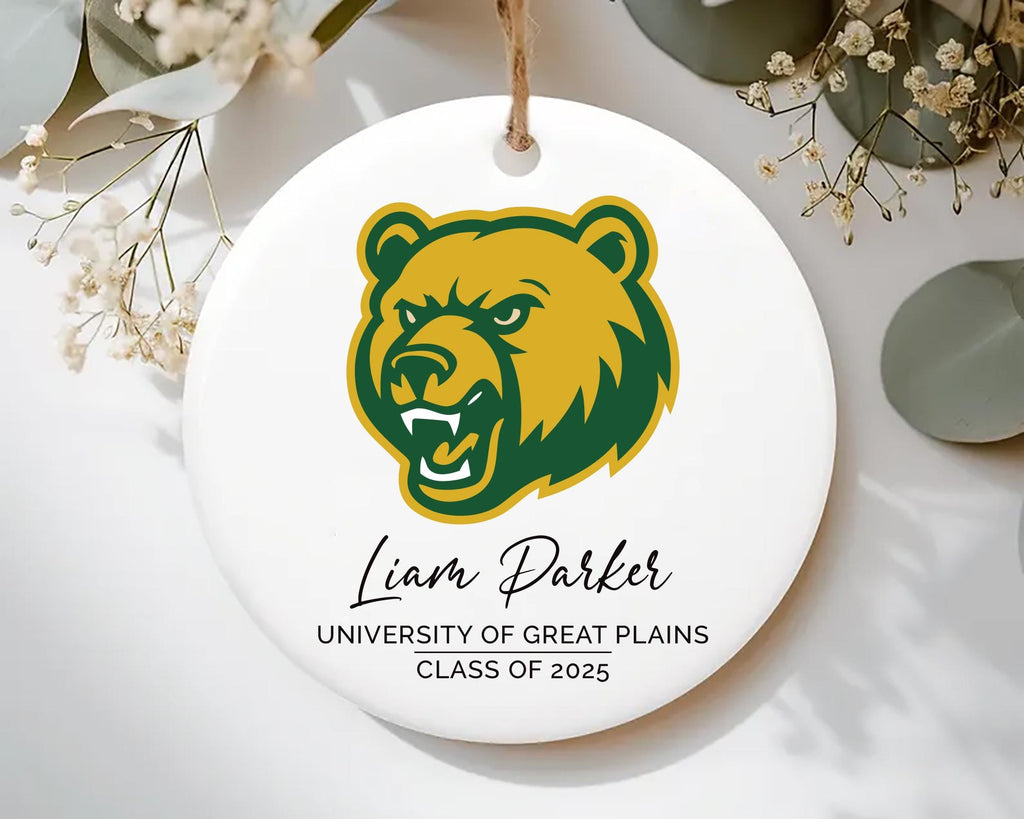 Custom University Logo Ceramic Ornament, College Graduation Keepsake Gift for Her, Class of 2025 Ornament, Personalized School Grad Decor