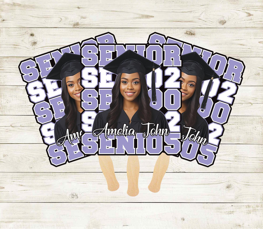 Custom Face Fans With Wooden Handle, Graduation Head, Grad Face Fans