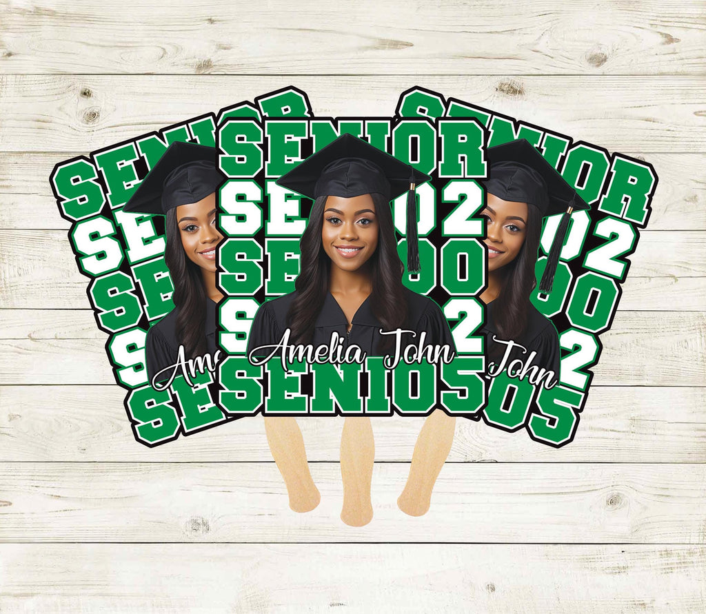 Custom Face Fans With Wooden Handle, Graduation Head, Grad Face Fans