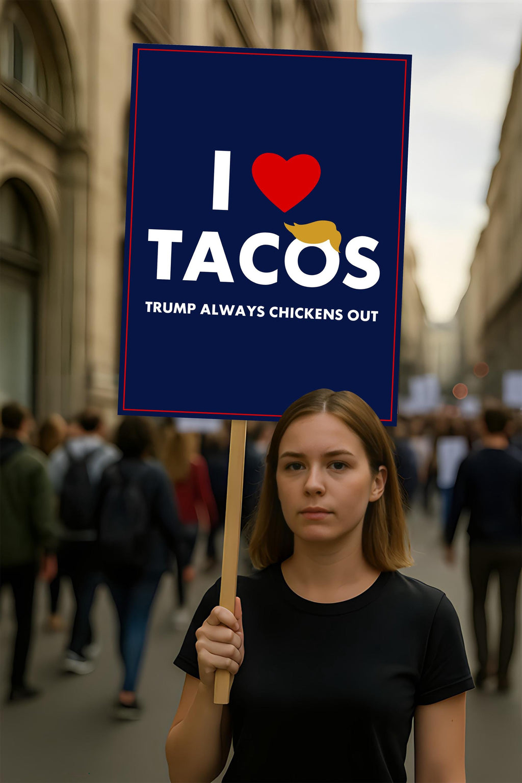 I Love Tacos Trump Always Chickens Out Protest Sign, Anti-Trump Resistance