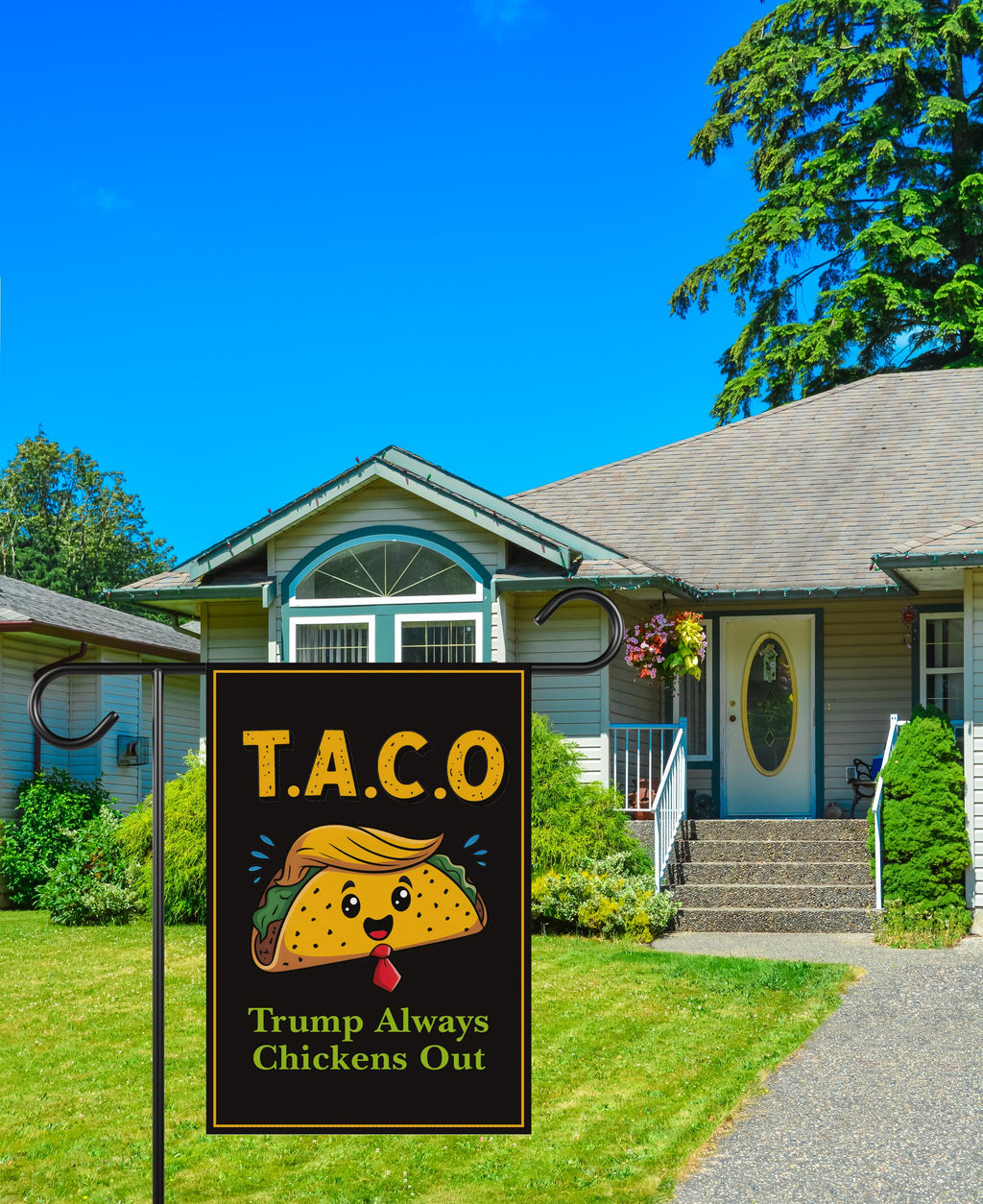 Let's Go Taco Trump Always Chickens Out Protest Garden Flag, Double Sided, Resist Hate, Anti-Trump, Resist Racism Flag, Resist Fascism Flag