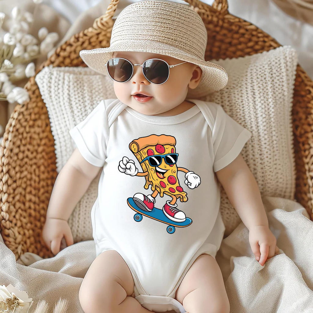 Funny Pizza Onesie, Baby Bodysuit, Baby Shirt, Toddler Sweatshirt - Retro Skateboard Baby Outfit, Foodie Baby Gift, Trendy Funny Baby Look