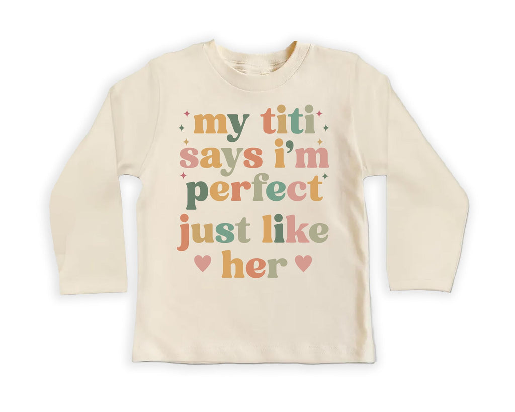 My Titi Says I'm Perfect Onesie Baby Bodysuit, Baby Shirt, Toddler Sweatshirt, Auntie's Bestie Boho Rainbow Outfit, Cute Baby Girl Gift Idea