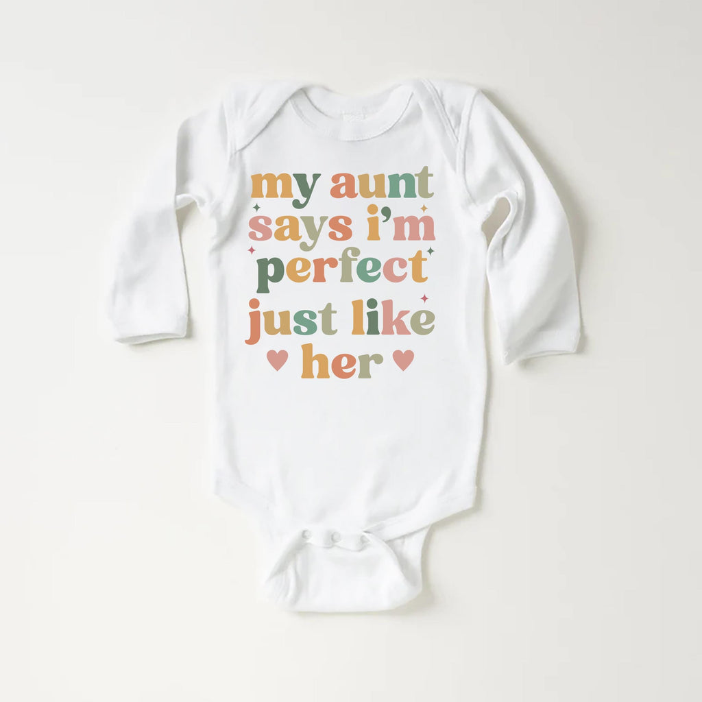 My Aunt Says I'm Perfect Onesie, Baby Bodysuit, Baby Shirt, Toddler Sweatshirt - Auntie's Bestie Boho Outfit, Baby Gift, Auntie's Favorite