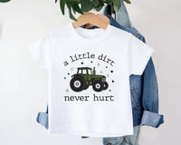 A Little Dirt Never Hurt Onesie, Baby Bodysuit, Baby Shirt, Toddler Sweatshirt - Trendy Farm Tractor Boys Outfit, Cute Country Boy Gift Idea