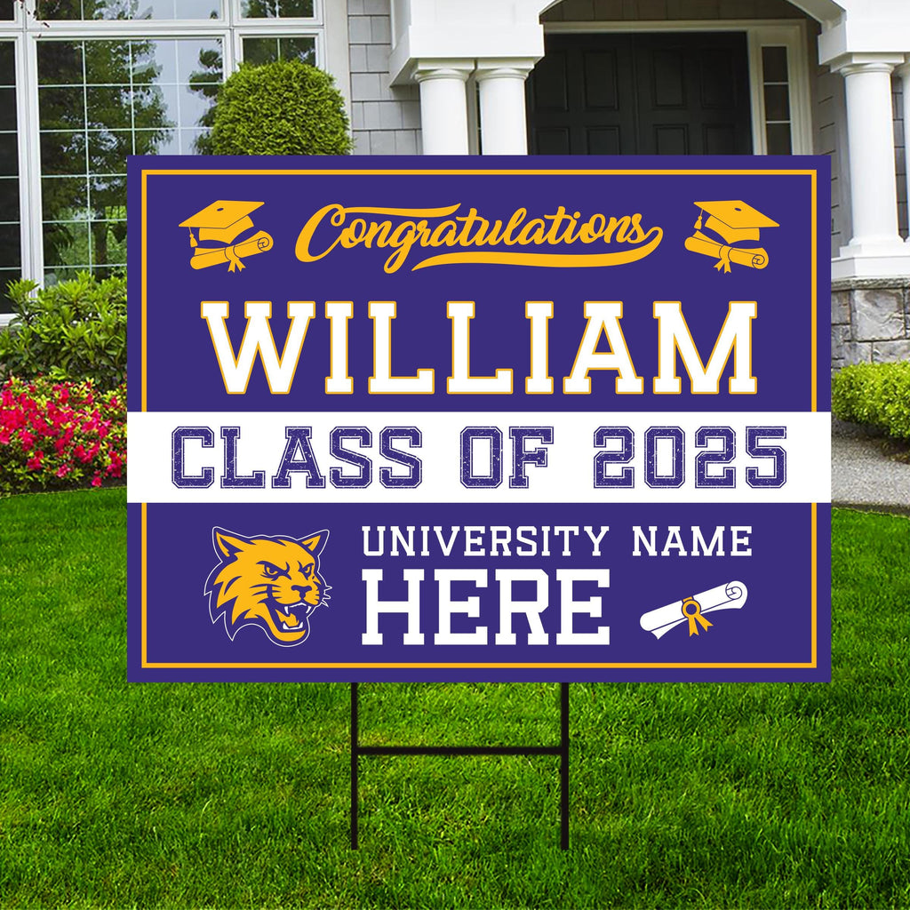 Personalized College Graduation 2025 Yard Sign, College Logo, Class of 2025, Custom Graduate School University Lawn Sign with Metal H-Stake