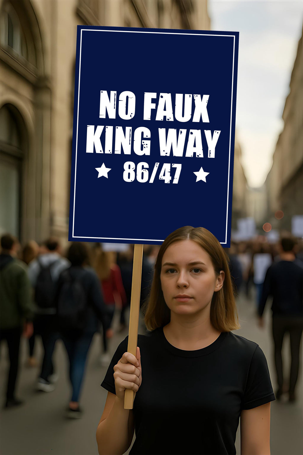 No Kings In America, No Faux King Way 86/47 Protest Sign