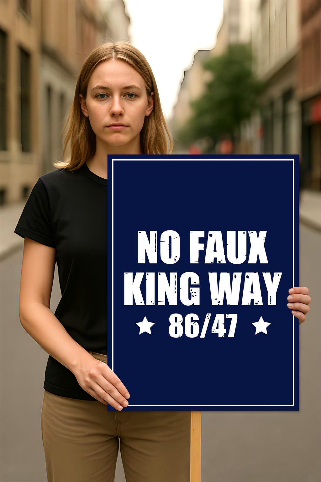 No Kings In America, No Faux King Way 86/47 Protest Sign