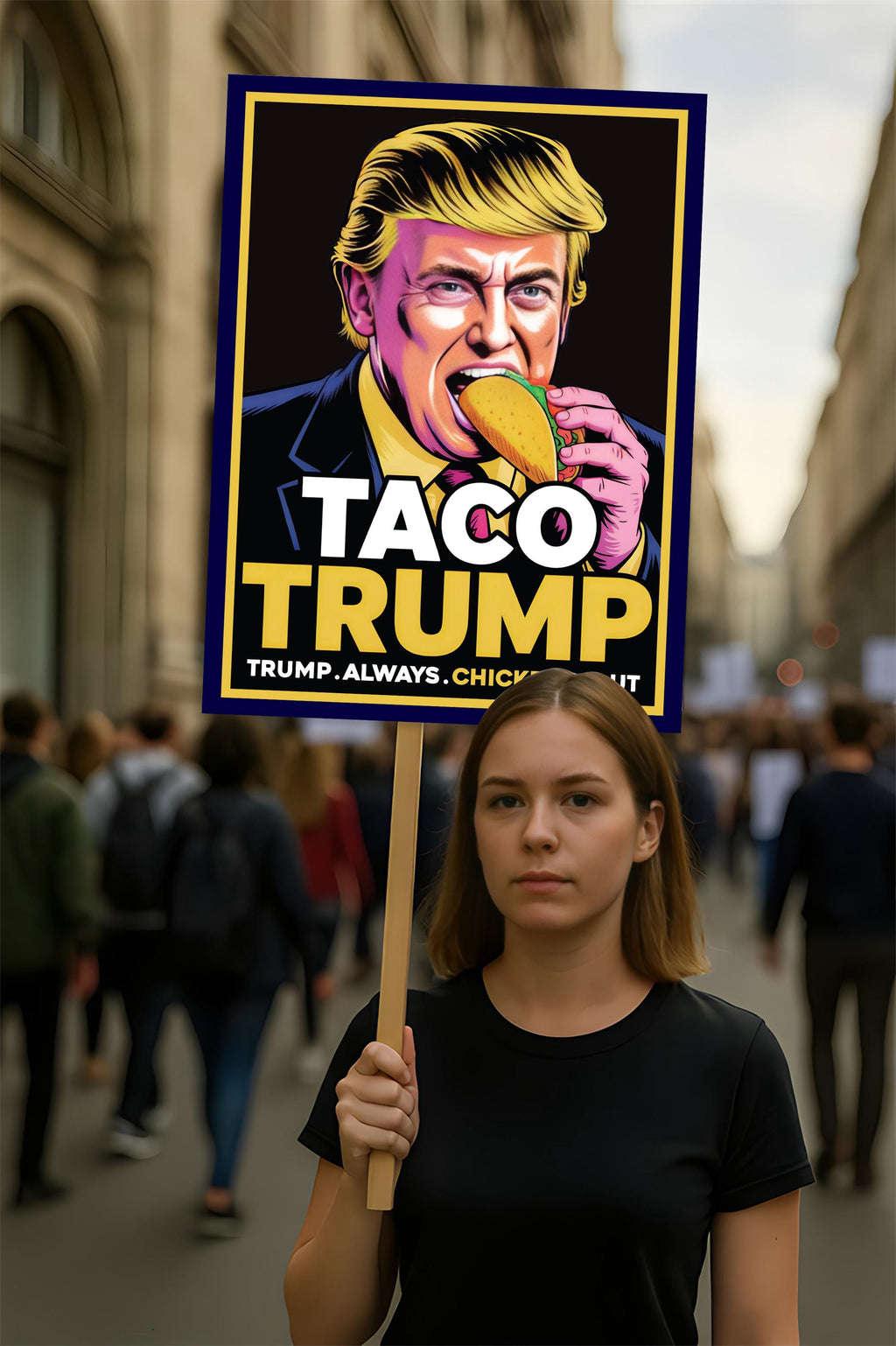 Taco - Trump Always Chickens Out Protest Sign, Anti-Trump Resistance