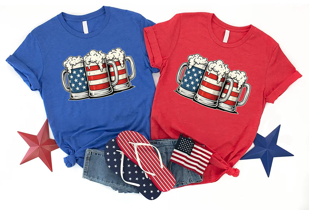 Beer American Flag Short Sleeve T-Shirt