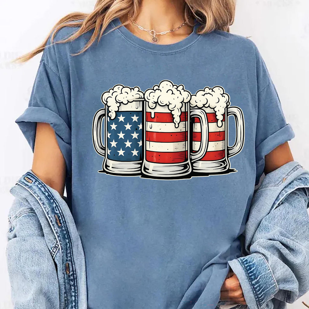 Beer American Flag Long Sleeve Shirt