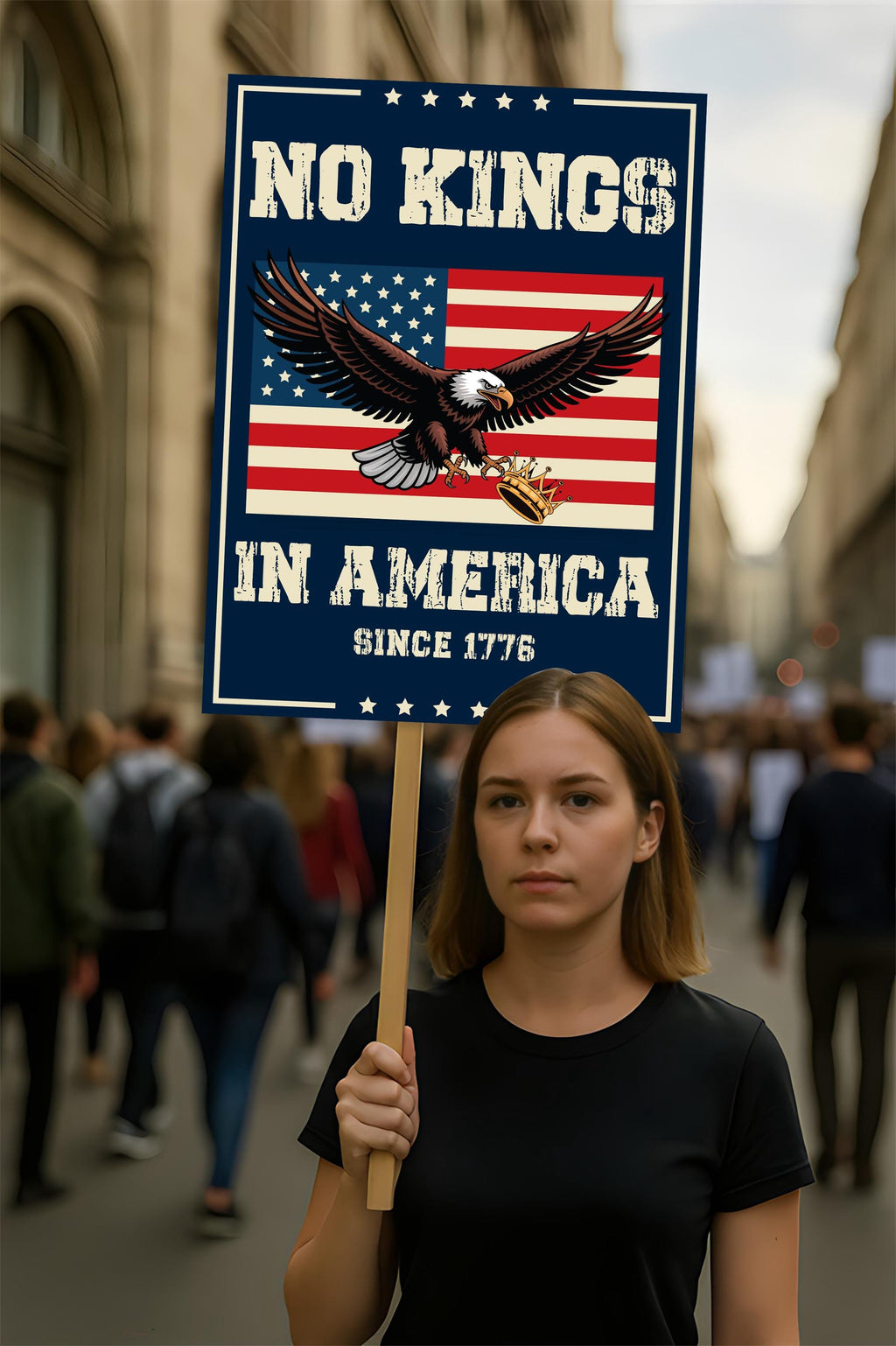 No Kings In America Protest Sign, Anti-Trump Resistance