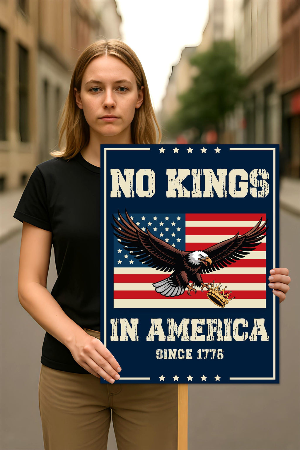No Kings In America Protest Sign, Anti-Trump Resistance