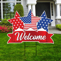 Vintage 4th of July Star Decorative Yard Sign - Welcome Sign, Independence Day, Home Outside Lawn Porch Decor Yard Sign with Metal H-Stake