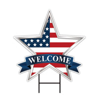Star 4th of July Yard Sign, Welcome Patriotic US Flag Star Lawn Sign, Memorial Day Decorations Outdoor Garden Yard Sign with Metal H-Stake