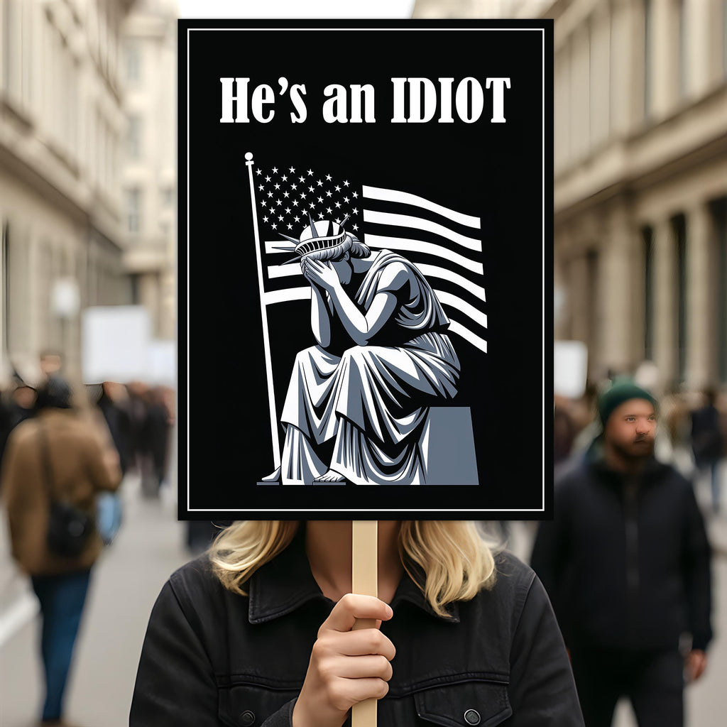 He is an IDIOT Protest Sign, Anti-Trump Resistance, Political Activist Poster