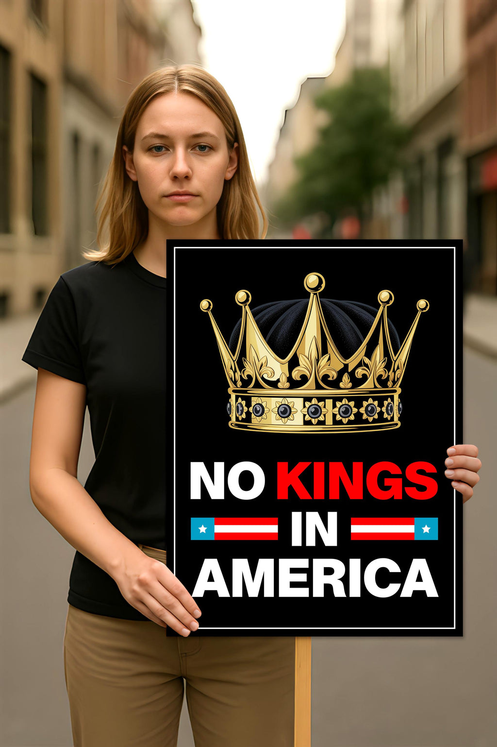 No Kings In America Protest Sign, Anti-Trump Resistance, Political Activist Poster