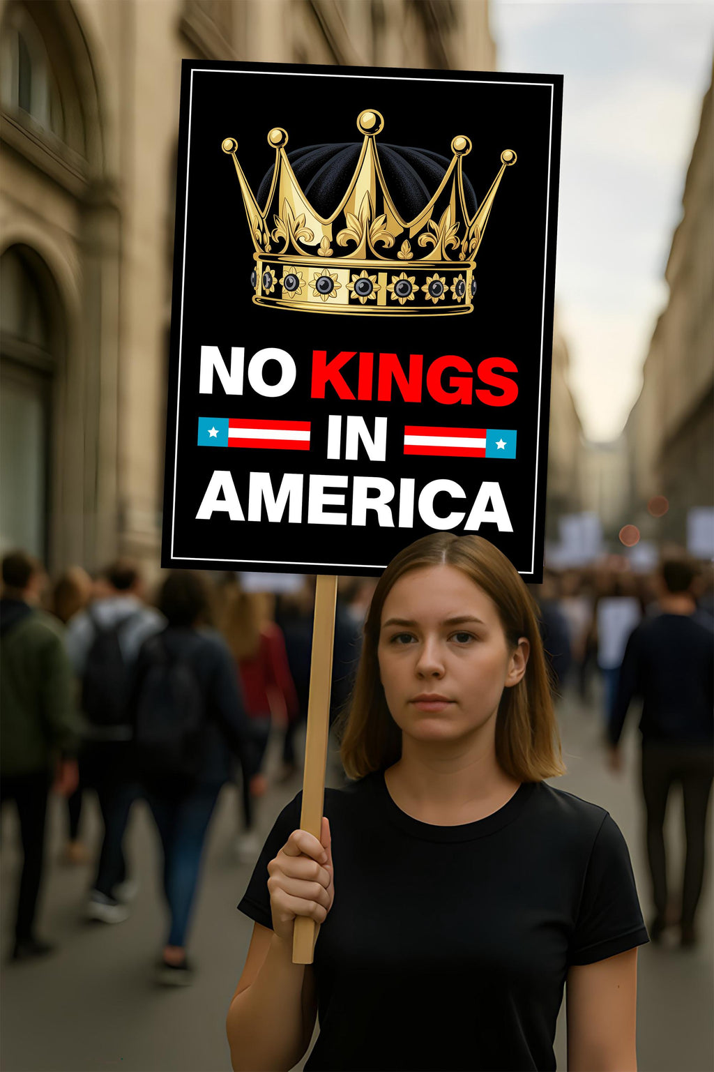 No Kings In America Protest Sign, Anti-Trump Resistance, Political Activist Poster