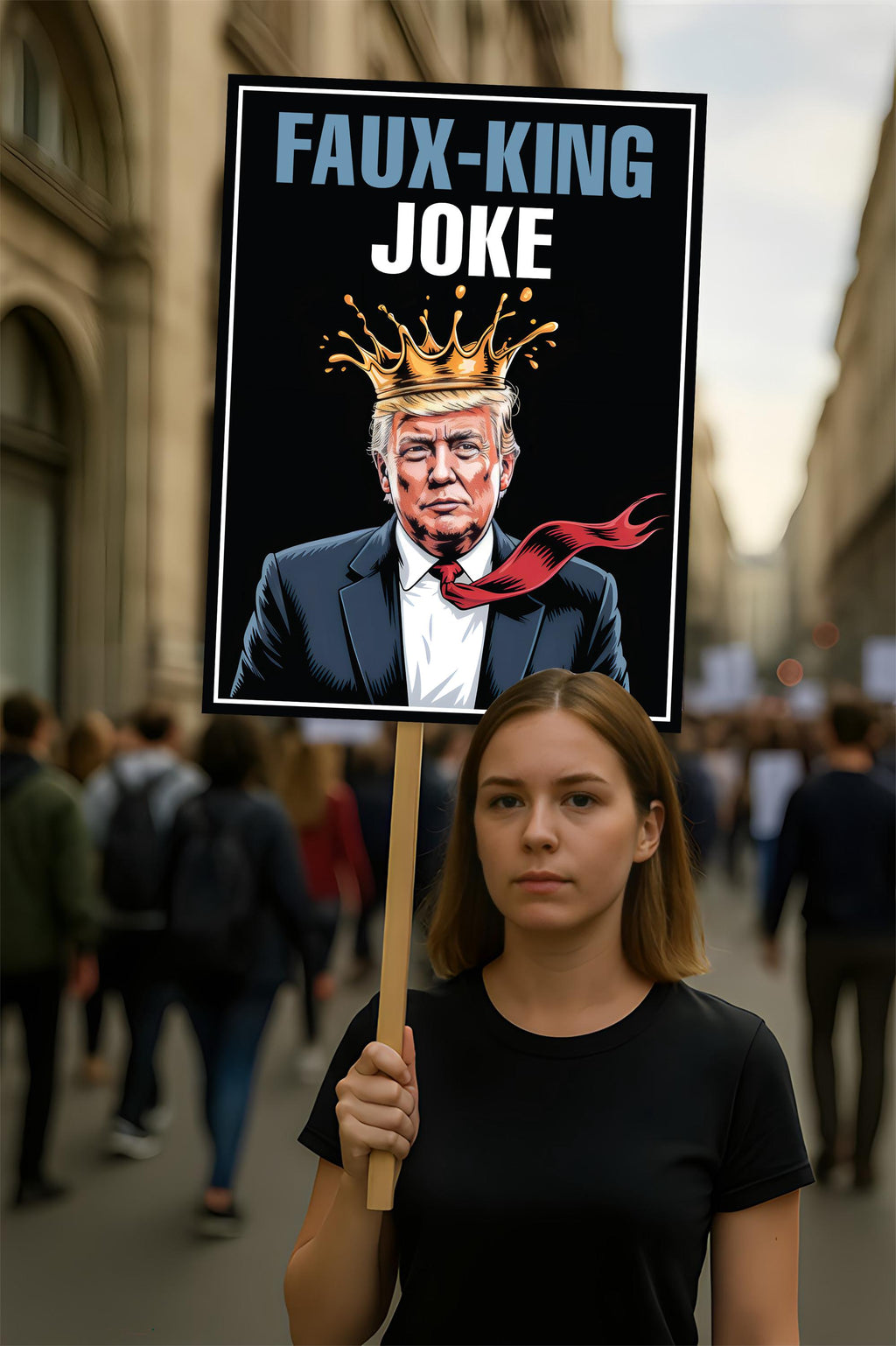 Faux-King Joke, No Kings Protest Sign, Anti-Trump Resistance, Political Activist Poster